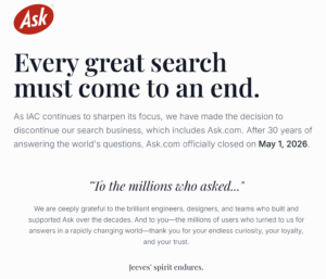 Ask Jeeves Closed message